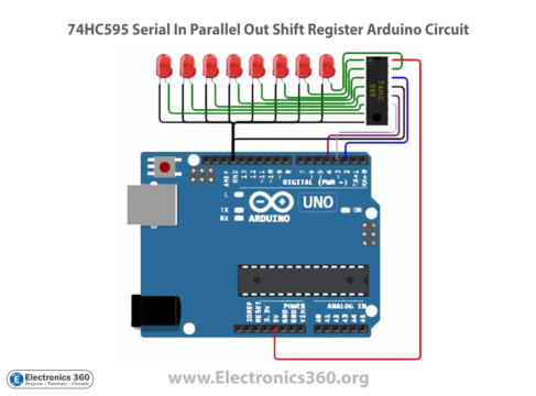 Interfacing 74HC595 Shift Register Arduino - Electronics 360